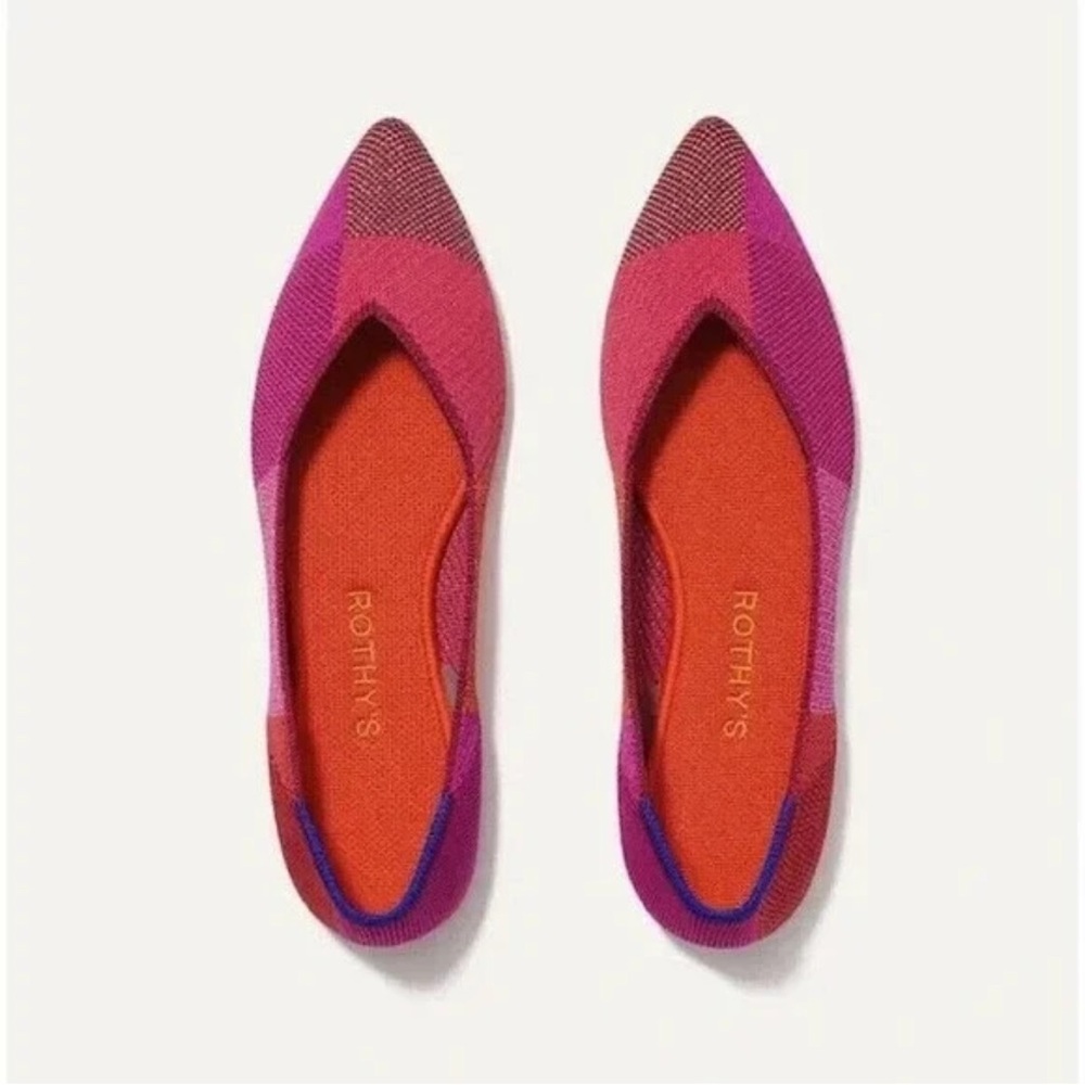 Rothy's The Point Retired Ballet Flats In Metallic Pomegranate Plaid Size 11